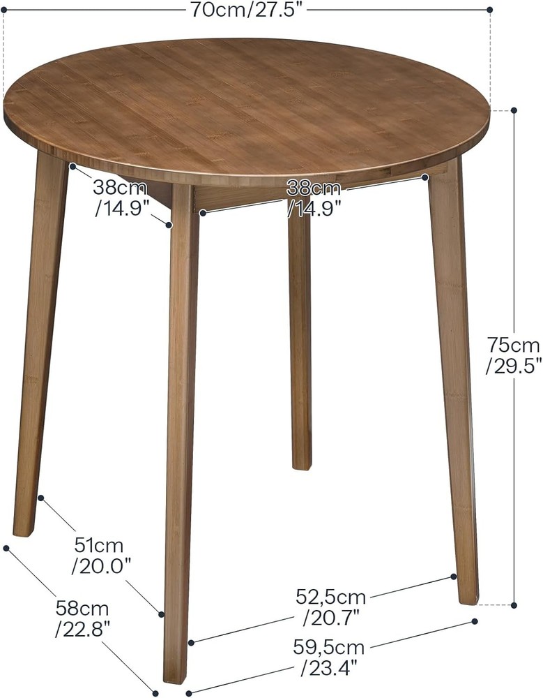 Bamboo Dining Table Round Dining Table 27.5" Kitchen Table for Small Space