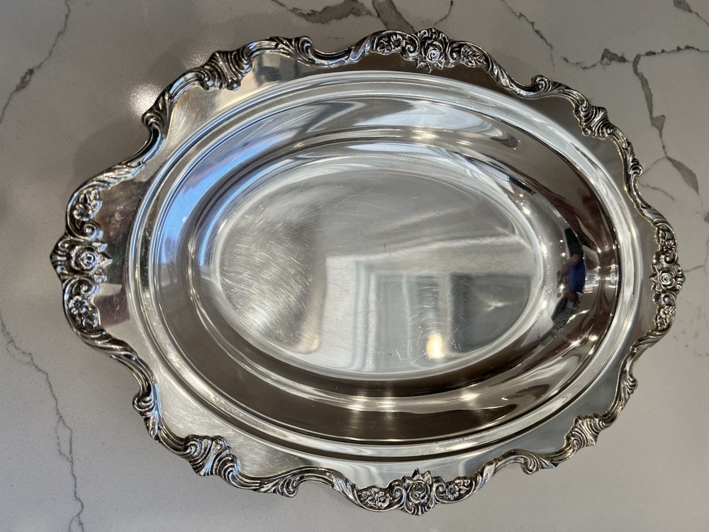 Silver Medium Bowl With Decorative Rose Trim Unbranded