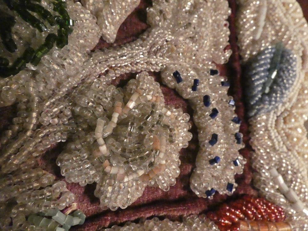Antique Glass Bead Panel w/ Bird & Leaves