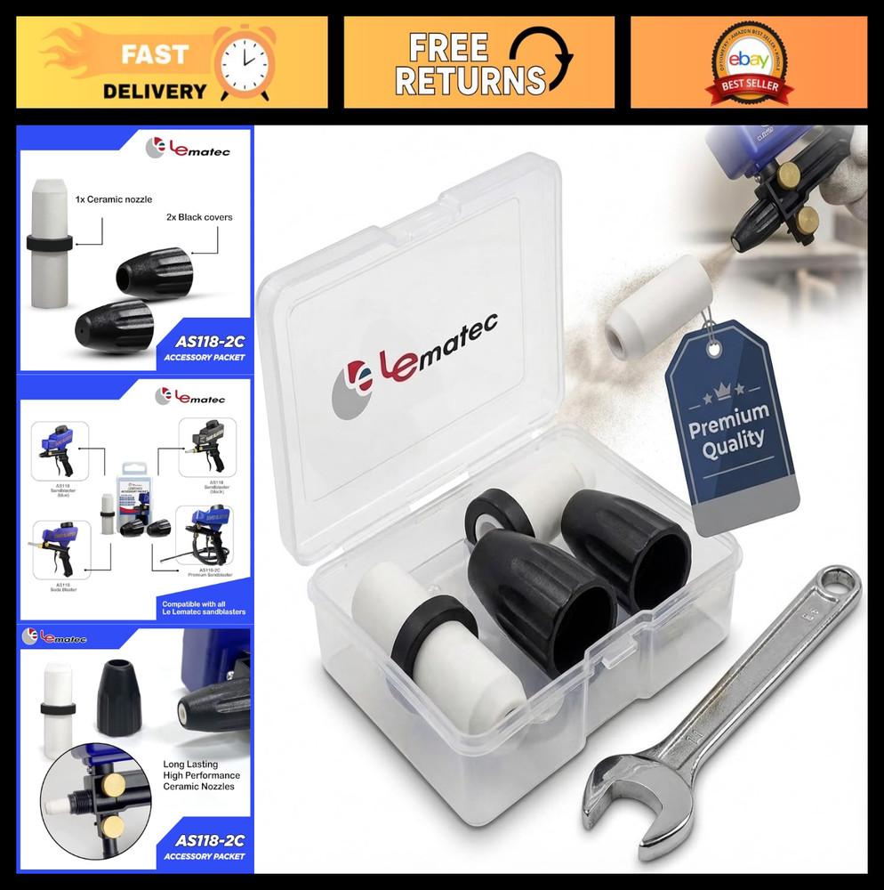 Sandblaster Accessory Kit - Ceramic Nozzle Tip, 2 Dust Covers & Storage Case, Du