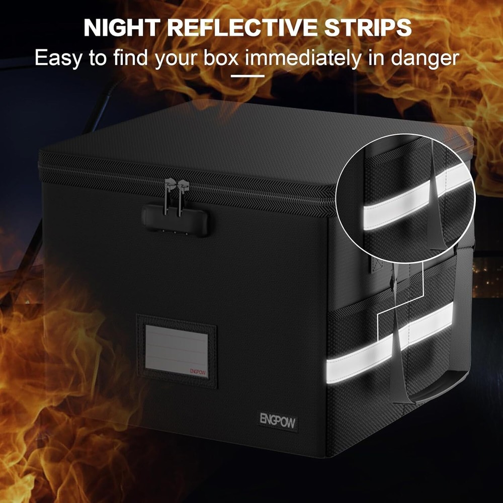 Lockable Fireproof File Box with Mesh Pockets - Protect Documents & Valuables