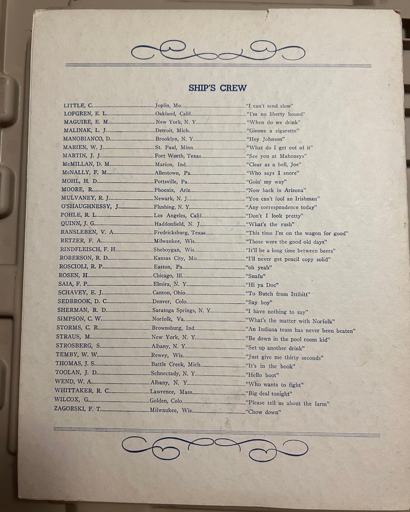 World War 2 Coast Guard Chow Program Dance Programs