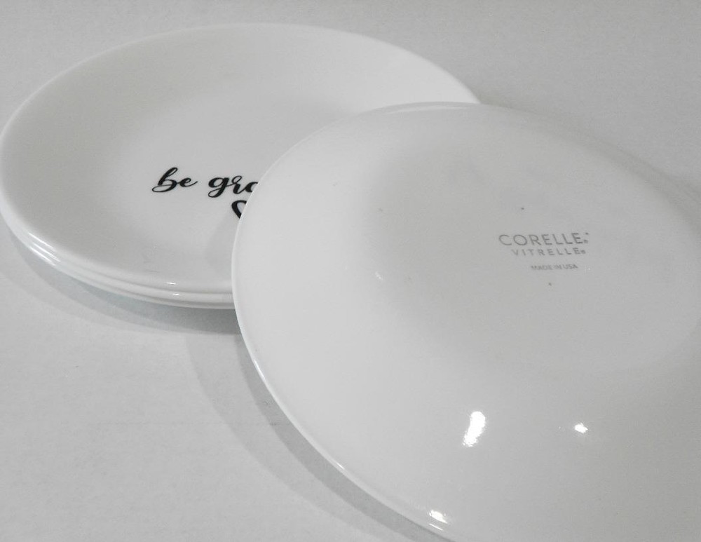 ❤️ 4 Corelle SENTIMENTS 6.75" Appetizer Plates BE THANKFUL GRATEFUL KIND BLESSED