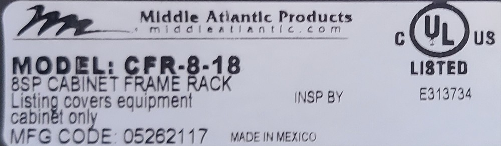 Middle Atlantic CFR Cabinet Frame Rack CFR-8-18