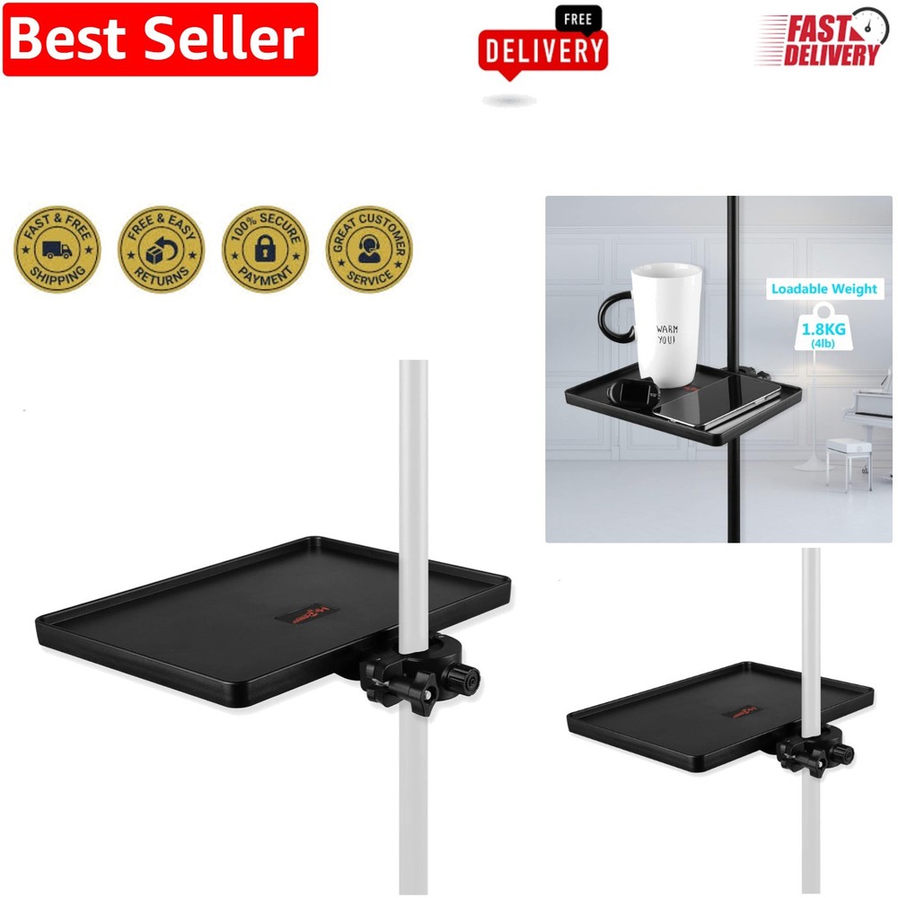 Compact Clamp-On Mic Stand Tray - 4 lb Capacity for Efficient Accessory Storage