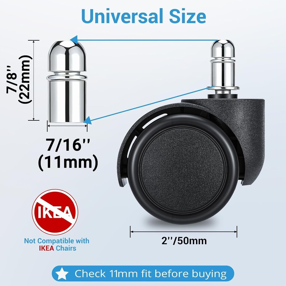 True Innovations Office Chair Replacement Part Soft Rubber Caster Roller Wheels