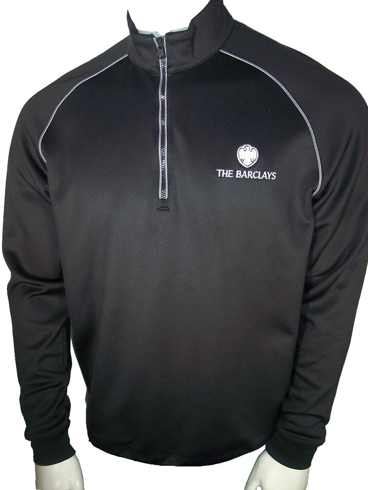 Greg Norman Med Black Poly/Spandex 1/4 Zip Pullover Barclays & Plainfield Logos