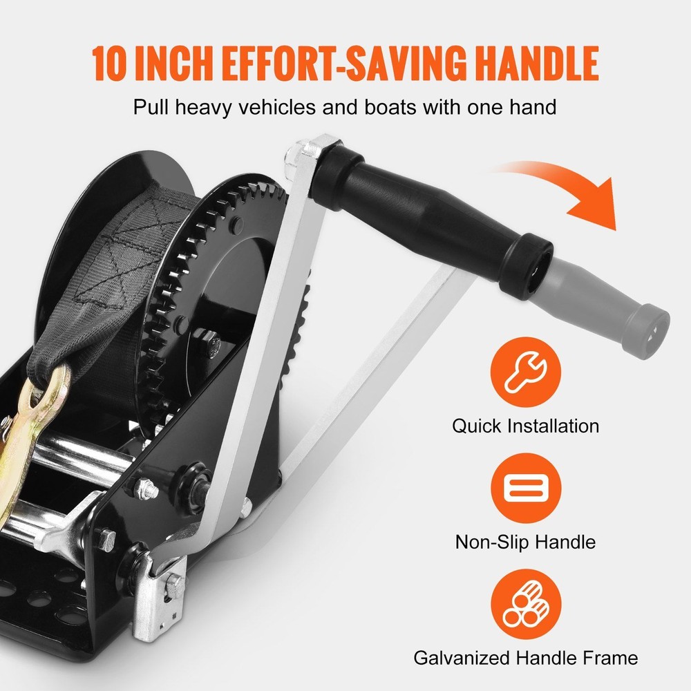 Hand Trailer Winch, Heavy Duty Rope Crank w/33ft Polyester Strap,3500 lb Pulling