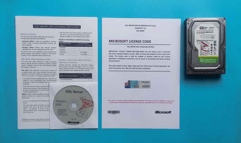 SQL Server 2022 Standard 24 Core Unlimited User CAL License, DVD & CoA