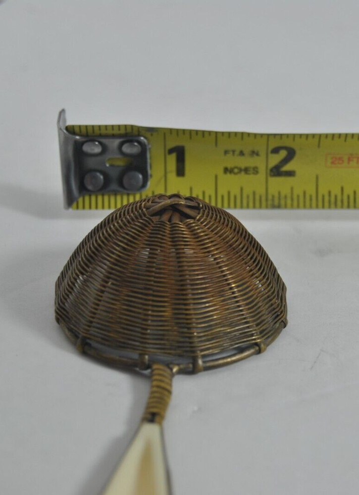 Vintage Tea Strainer Handwoven Brass White Handle Maple Leaf Design 6" by 2"
