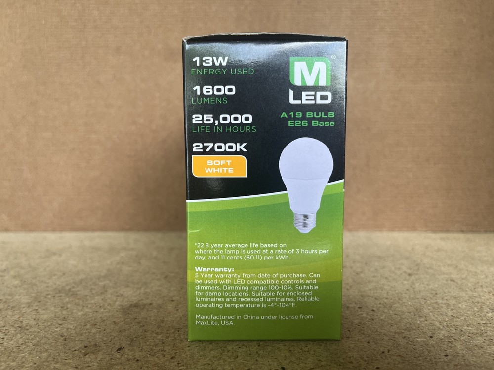 4 Pack Maxlite 13W LED Bulb = 100 watt replace A19 Soft White 2700K LED Light