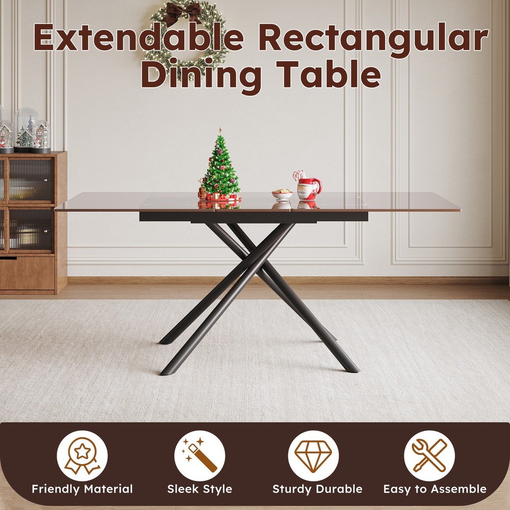 59-inch Modern Rectangle Expandable Dining Table with Retractable Leaf, Black