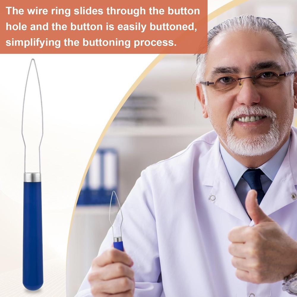 STSTR Easy Button Hook, Steel Helper Tool Blue, Plastic Handle, 1 Pack