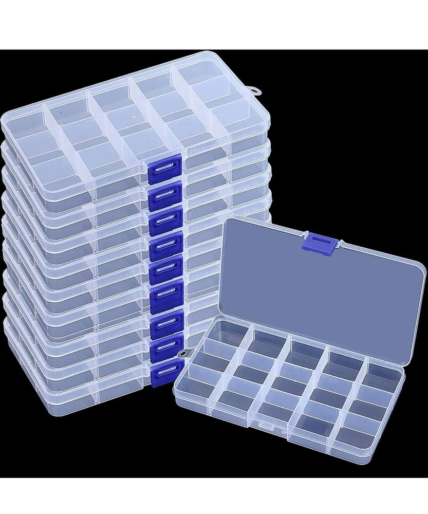 10 Pack 15 Grids Plastic Bead Organizer Containers Storage, Adjustable Dividers