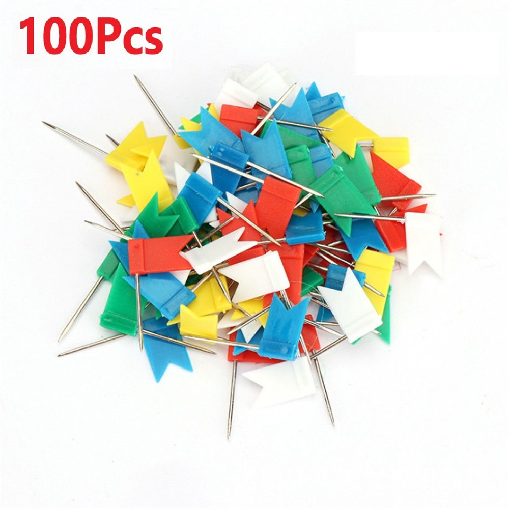 100PCS Flag Marker Shape Map Pins Cork Notice Board Push Assorted Office&Home