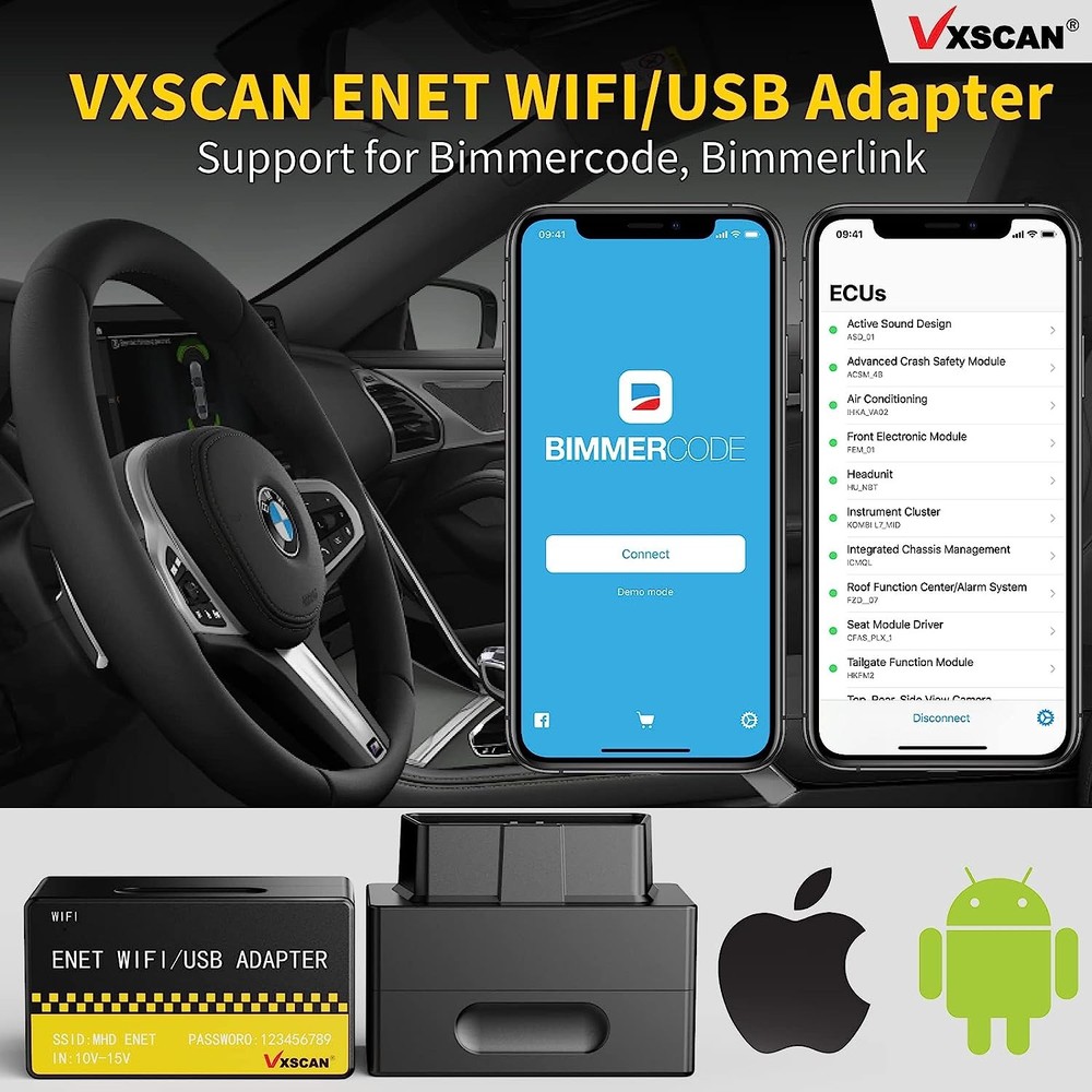 OBD ENET WIFI/USB Adapter DOIP F/G-serie with BimmerCode E-SYS Bootmod3 Ethernet