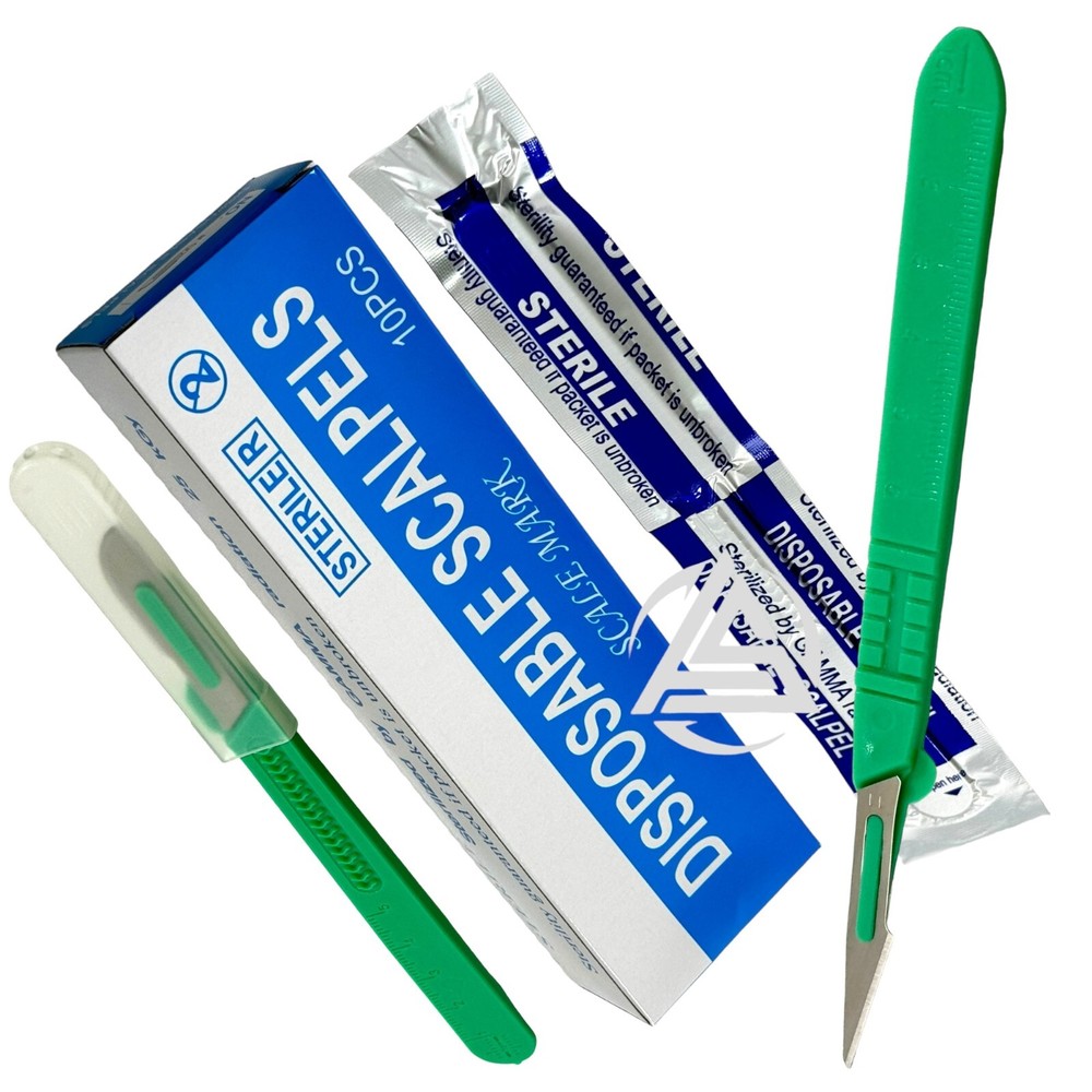 Plastic Handle Disposable Scalpel with Measuring Scale Ruler Built-in (10/Pack)