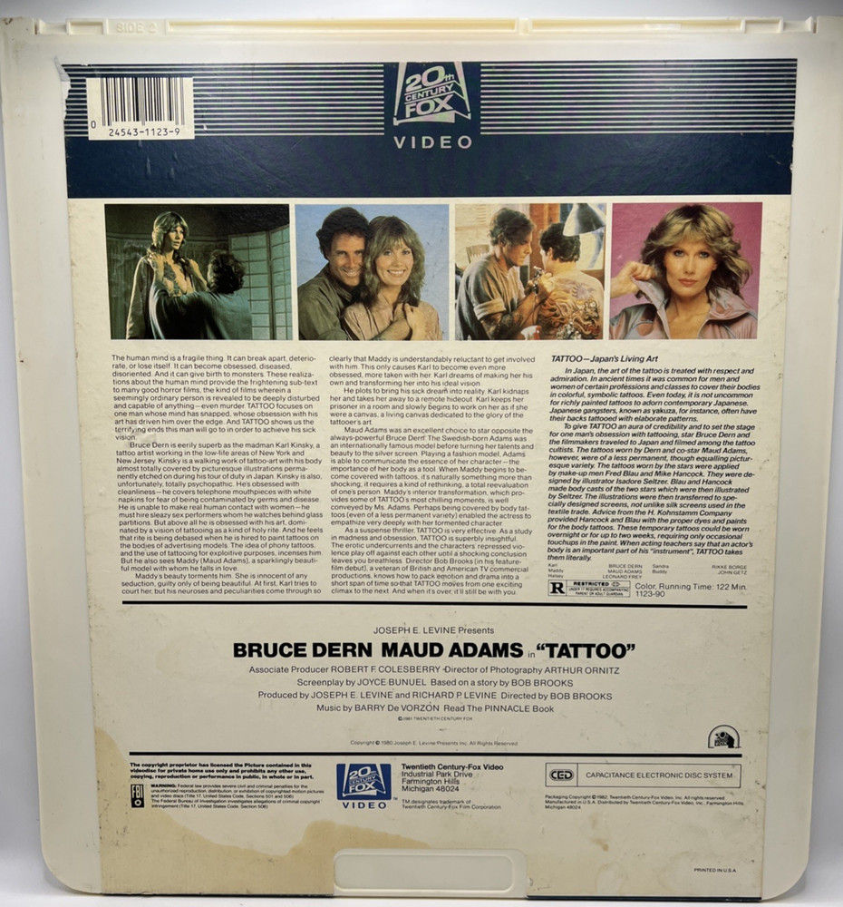 Tattoo (1981) SelectaVision VIDEODISC (CED Format) EROTIC THRILLER