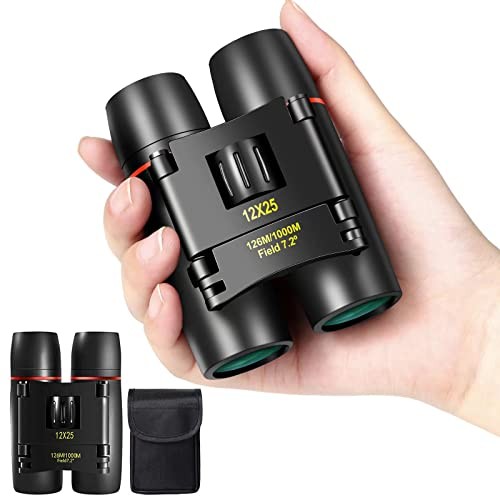 Mini Pocket Binoculars Compact, Small Lightweight Foldable for 12X25 Black