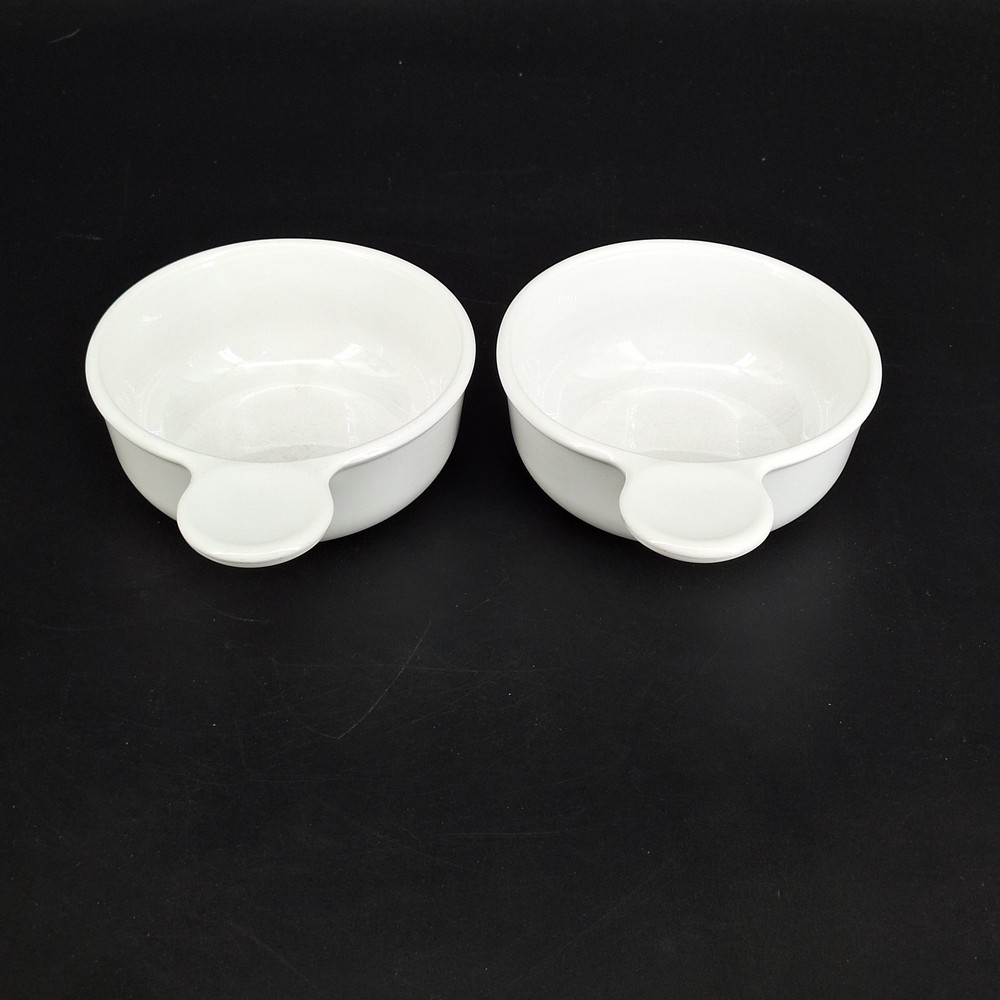 2 White Ceramic Ramekins Individual Souffle Baking Dishes with Handles