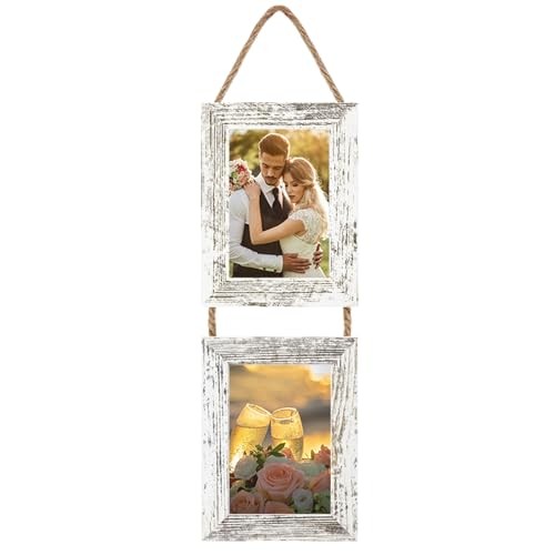 Wall Hanging Picture Frames Collage with 2 Opening Frames 5x7 Rustic White