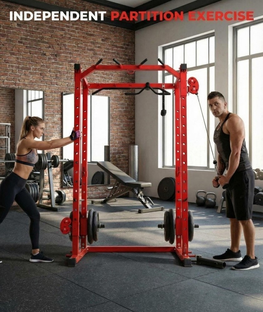 Power Cage Home Gym with LAT Pulldown & Cable System 2000LBS Squat Rack for Home