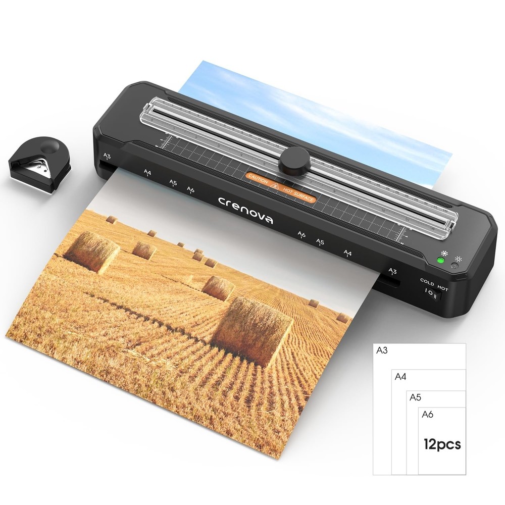 Crenova Laminator Machine with 12 Laminating Sheets, A3 Laminating Machine Ho...