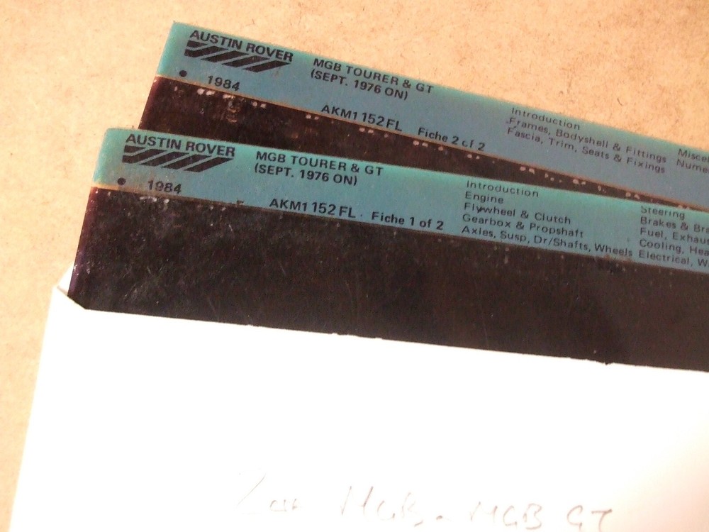 MGB and MGBGT  microfiche slides ( 2 off slides)