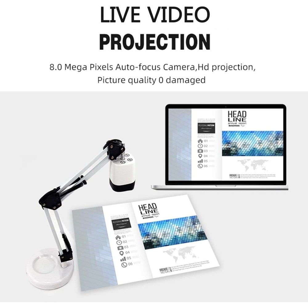 Document Camera for Teachers, 8mp with Auto-Focus and LED Supplemental Light