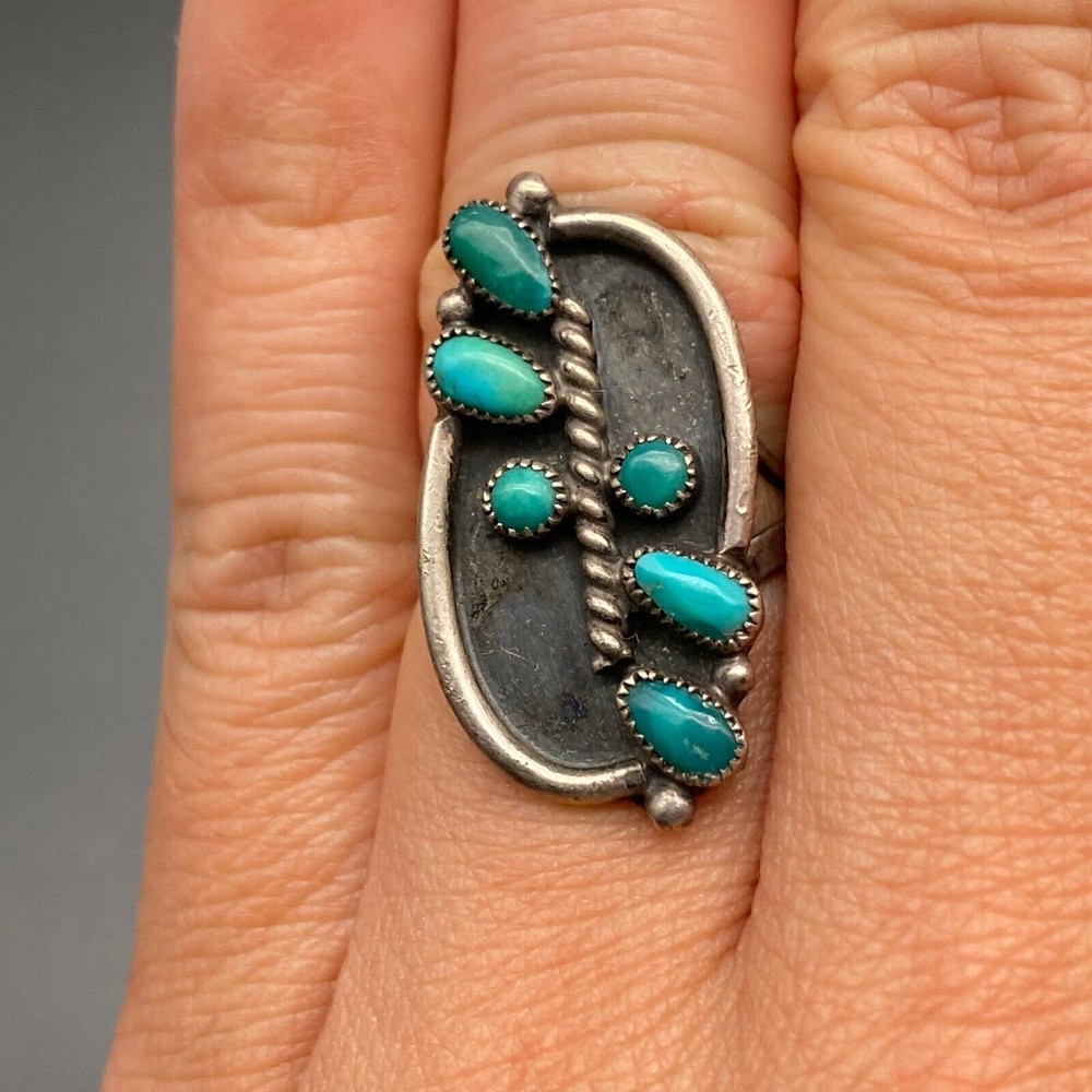 Vintage Zuni Native Turquoise Silver Ring Size 7
