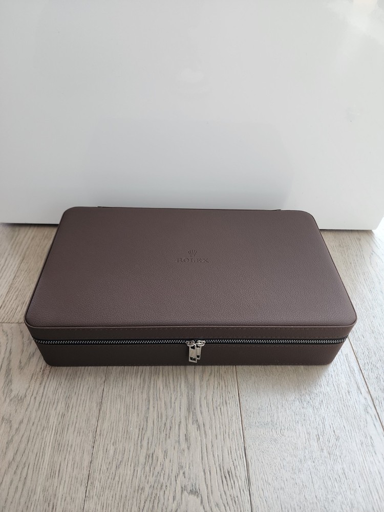 ROLEX BOX CASE HOLDER ORGANIZER STORAGE BROWN LEATHER