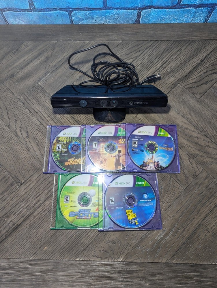 Microsoft Xbox 360 Kinect Motion Sensor Camera Bar - Model 1473 with 5 Games