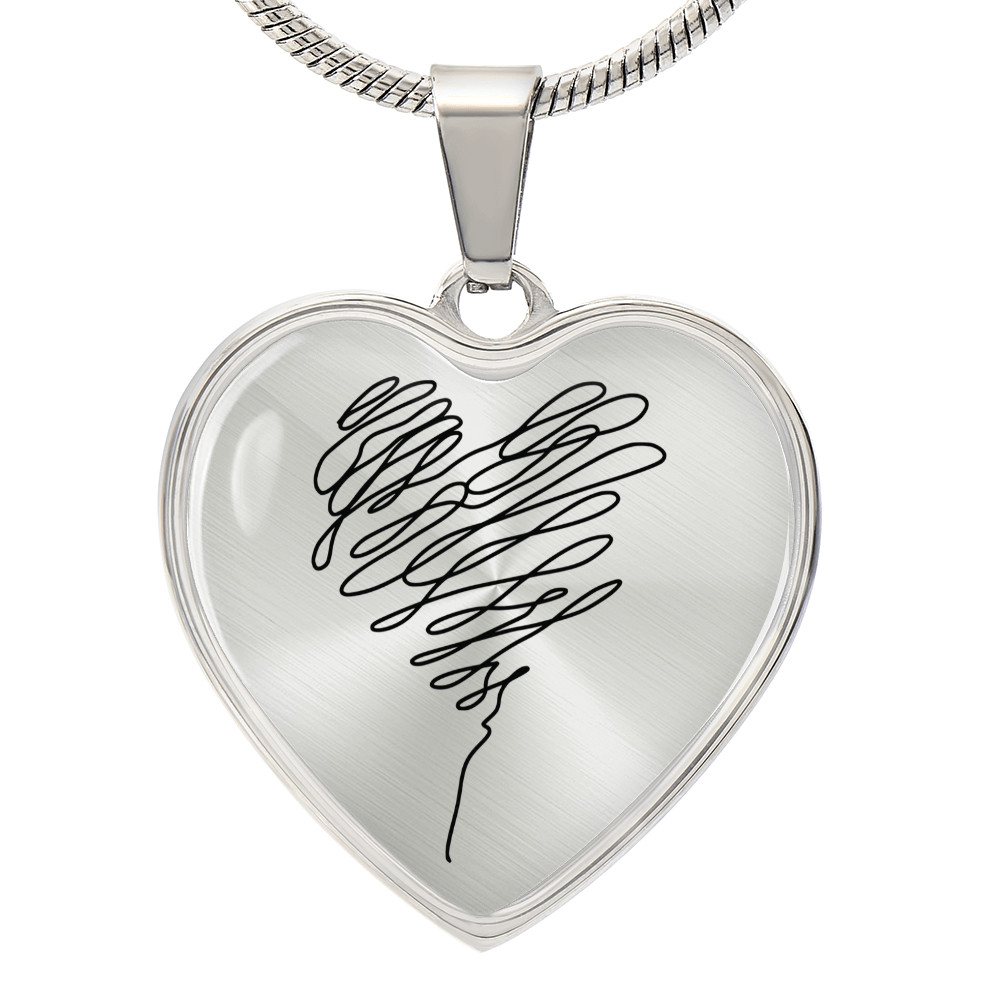 Graphic Heart Pendant + Necklace - Scribbled Heart