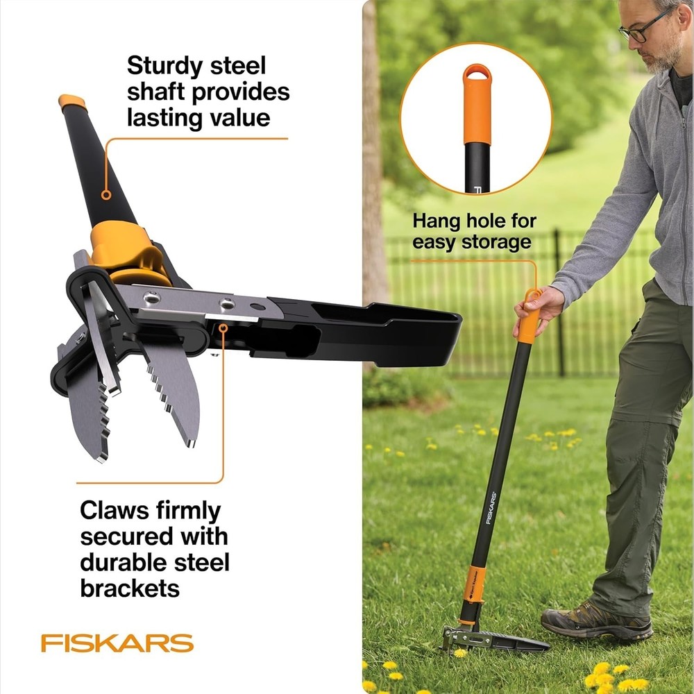 Fiskars 3-Claw Stand Up Weeder, 39" Long Ergonomic Handle with Easy-Eject NEW