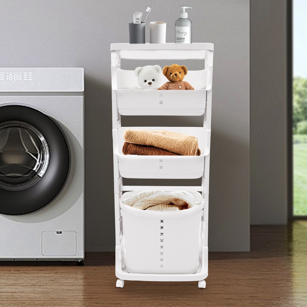 4-Tier Rolling Laundry Storage Cart with Removable Basket & Wheels