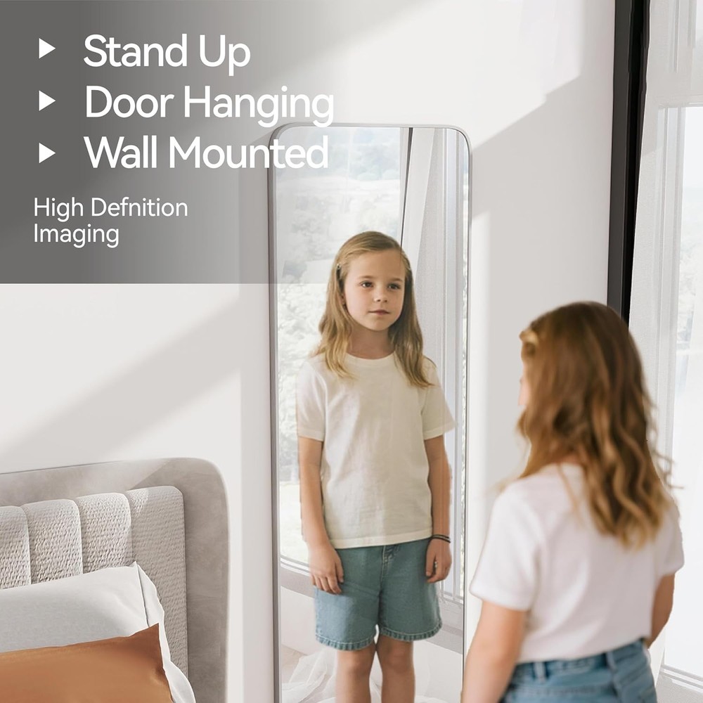 57" Full Length Mirror with Stand & Wall Mount - Silver Metal Frame