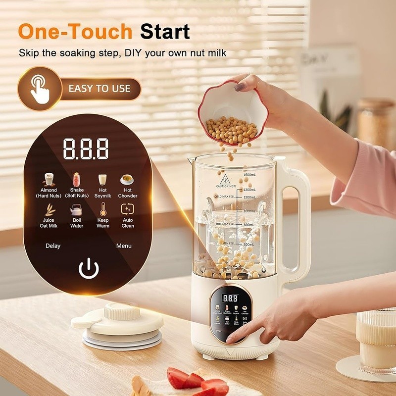 10 in 1 Automatic Nut Milk Maker Plant Based Milk Machine W/ Auto Clean Function