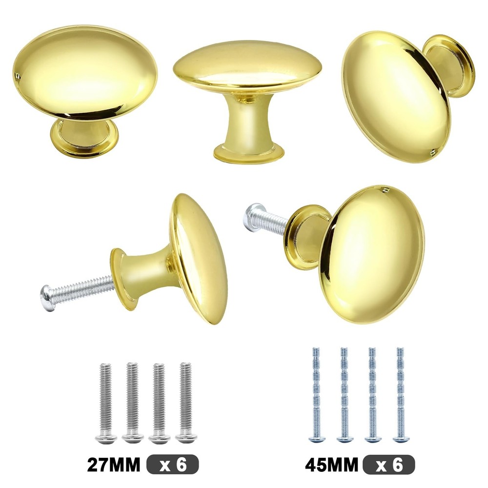 6 Pcs Gold Round Antique Brass Kitchen Cabinet Knobs Drawer Handle Pulls Cupb...