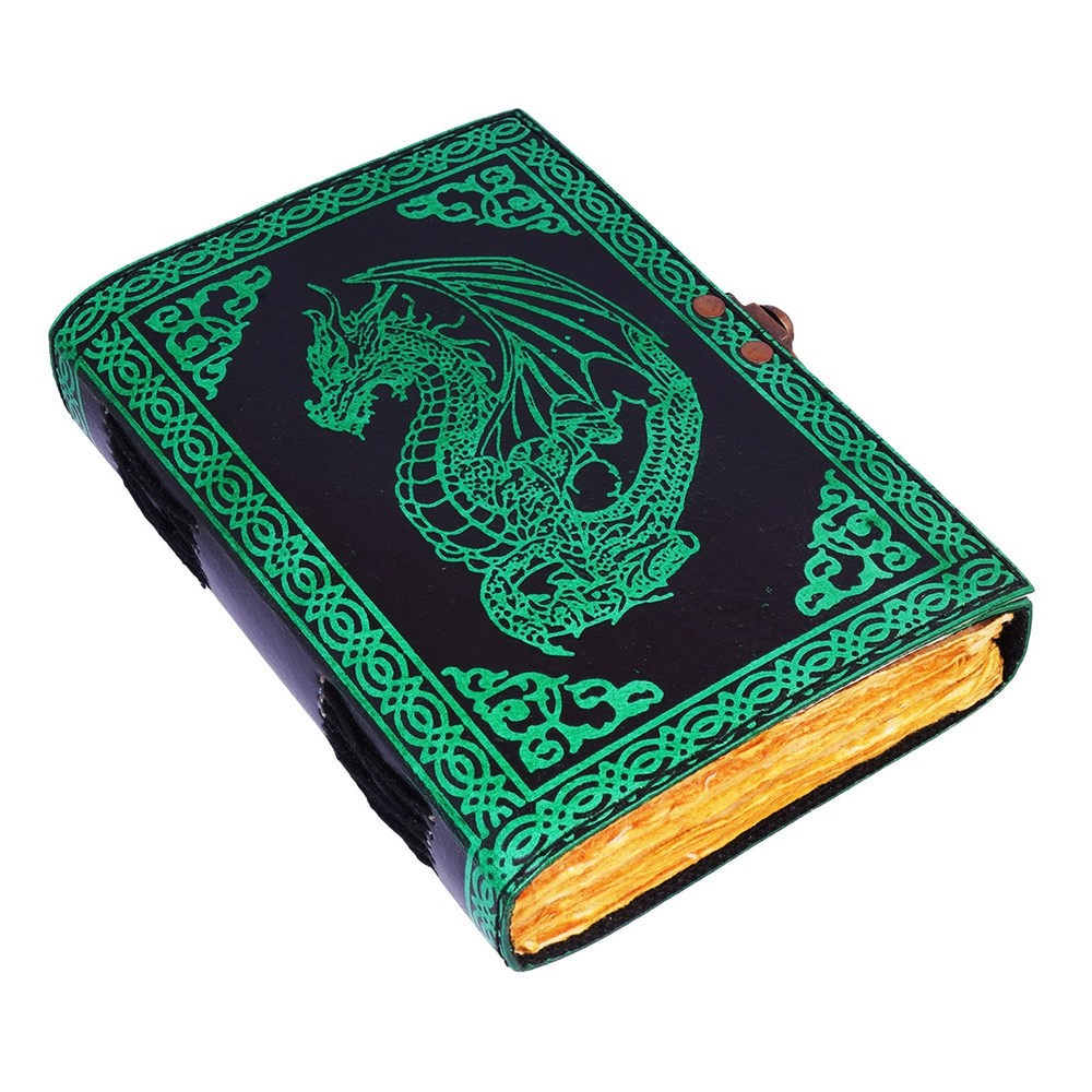 Ancient Green Dragon Embossed Leather Journal, Handmade Notebook