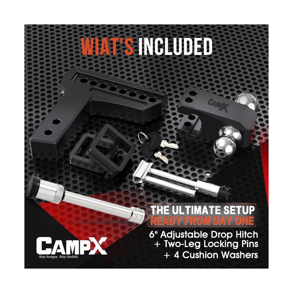 Adjustable Trailer Hitch Fits 2.5" Receiver, 6" Drop & Rise, Dual Solid Ball ...