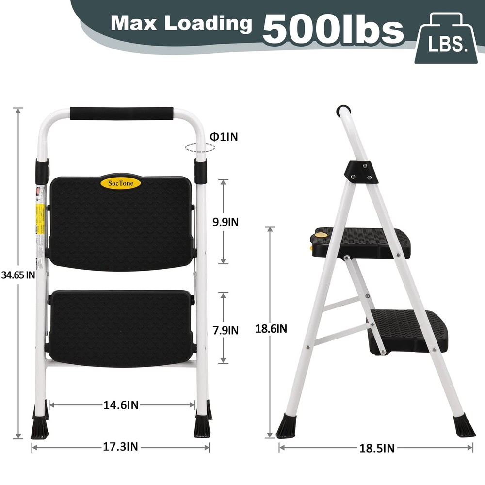 2 Step Ladder, Folding Step Stool for Adults with Handle, Lightweight, Perfec...