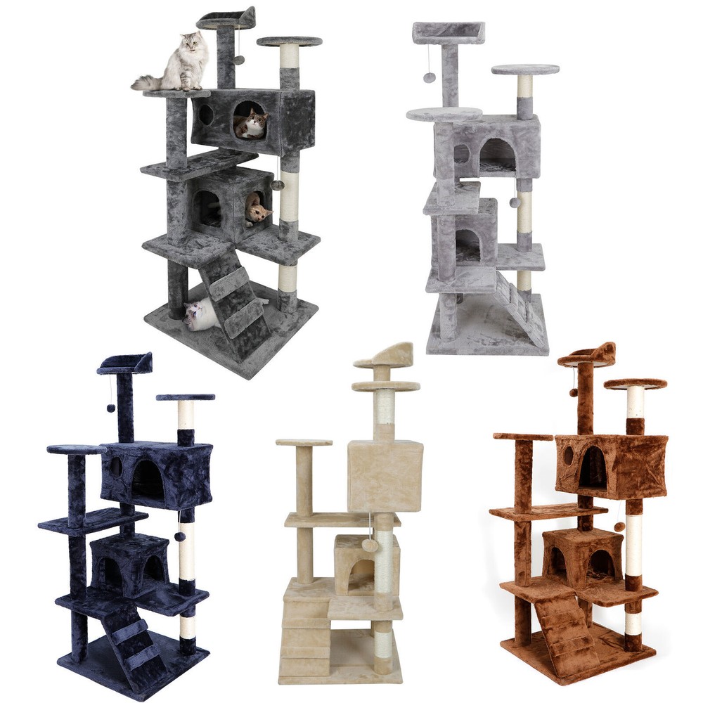 Cat Tree Tower 53" Activity Center Playing House Condo Grey/Beige/Blue/Brown