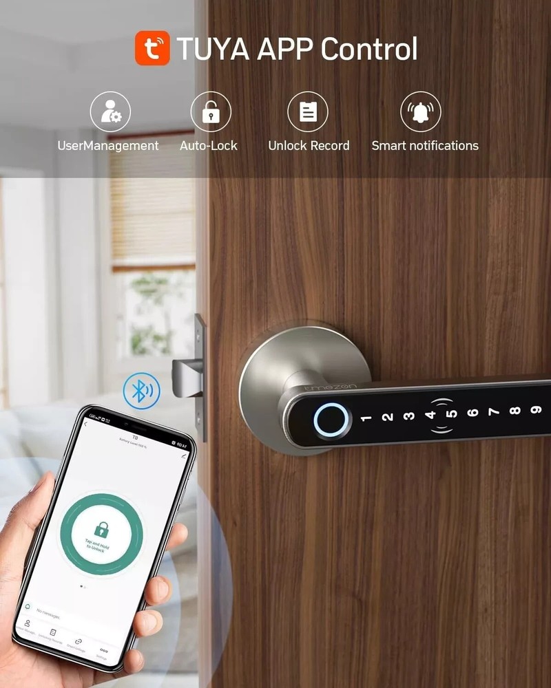 Smart Door Lock Fingerprint Keyless Entry with Handle Bluetooth APP Biometric