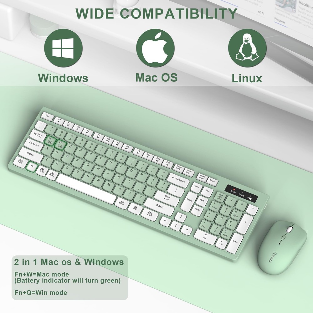 Wireless Keyboard and Mouse Combo, FullSized Wireless Keyboard and Adjustable...