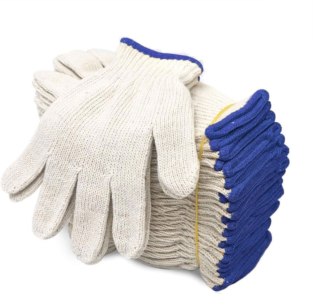 EvridWear Cotton Polyester String Knit Work Gloves Without Dots, 12 Pairs