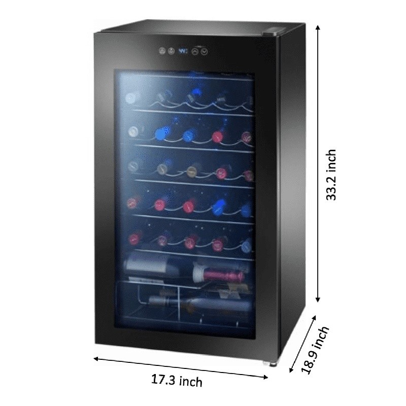Premium 34-Bottle Wine Cooler Beverage Fridge Adjustable Temperature LED Light