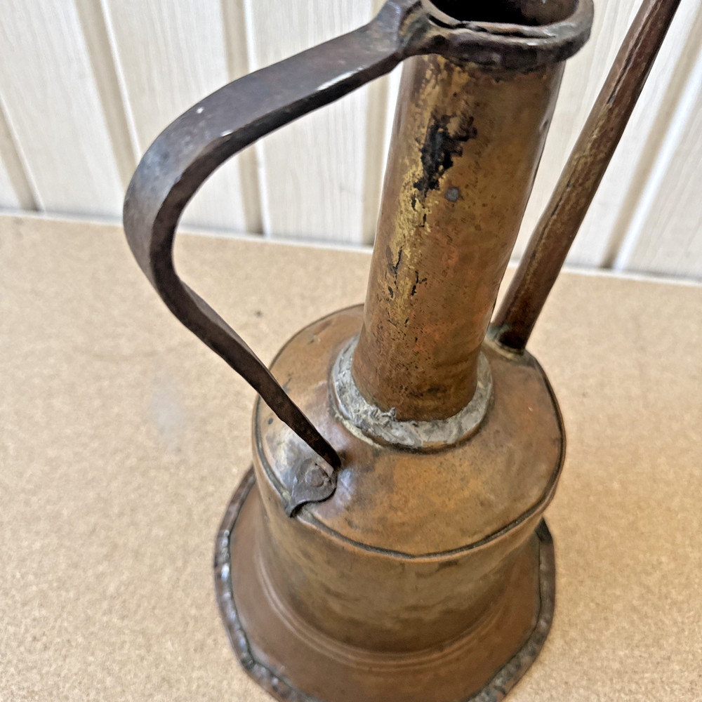 Vintage Handmade Middle Eastern Copper Water Pitcher with Iron Handle Rustic