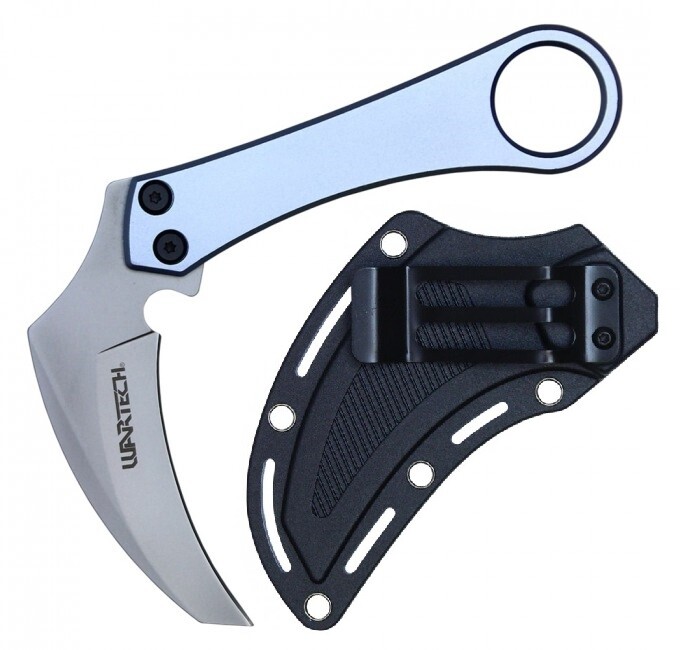 Tactical Knife | Wartech 6" Hawkbill Claw Scythe Blade Blue Handle + Slim Sheath
