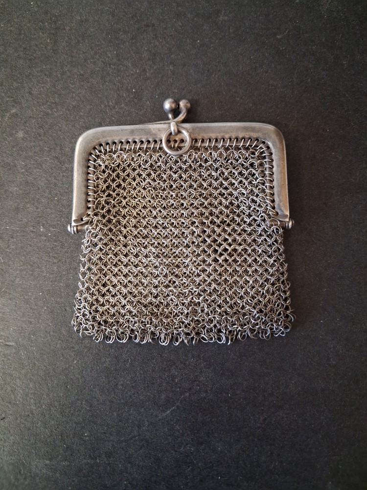 Antique 800 Solid Silver Mesh Purse Sweden Scandinavian chatelaine hallmarked