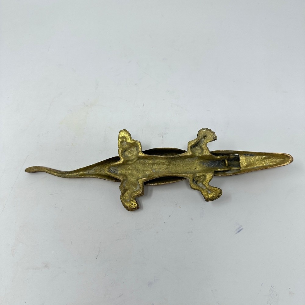 Vintage Solid Brass Crocodile Nutcracker Alligator Figurine Mid Century Modern